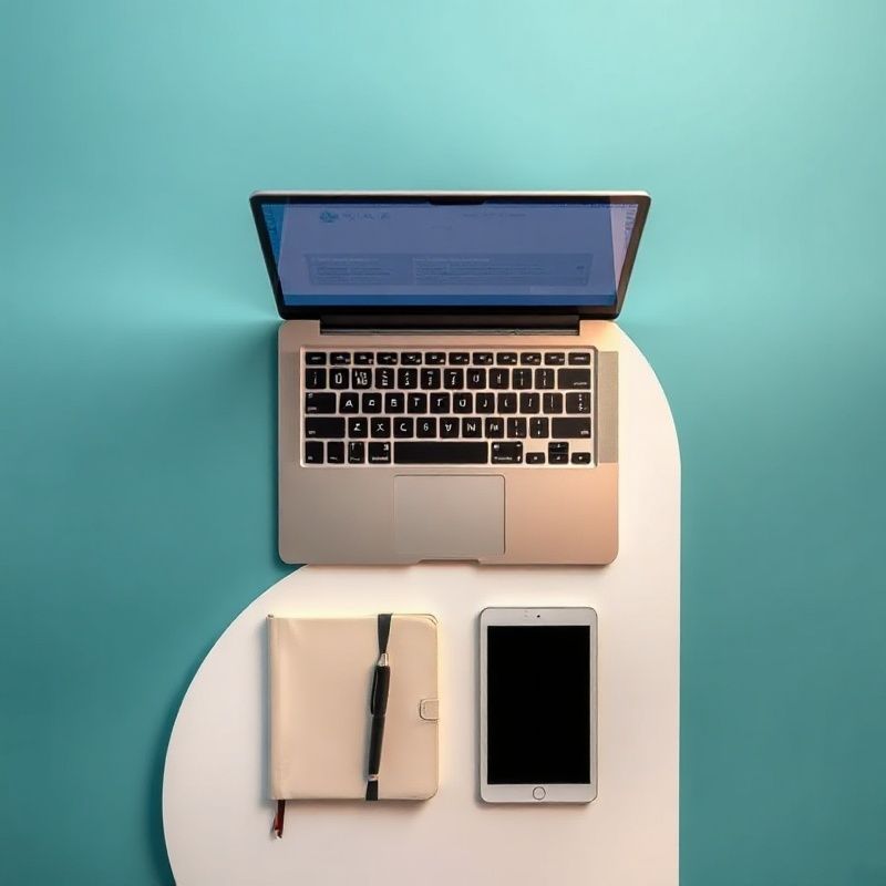Strumenti digitali per il business online su una scrivania minimale
